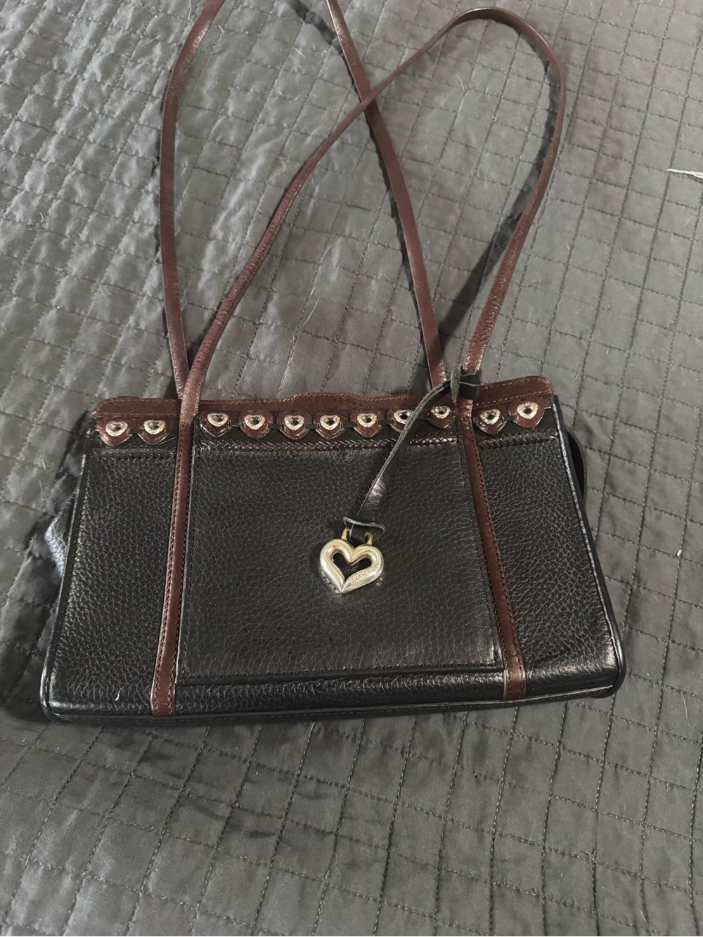 Brighton Black and Brown Leather Heart Charm Shoulder Bag